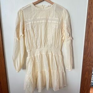 MANGO Cream Ruffle Sleeve Mini Dress